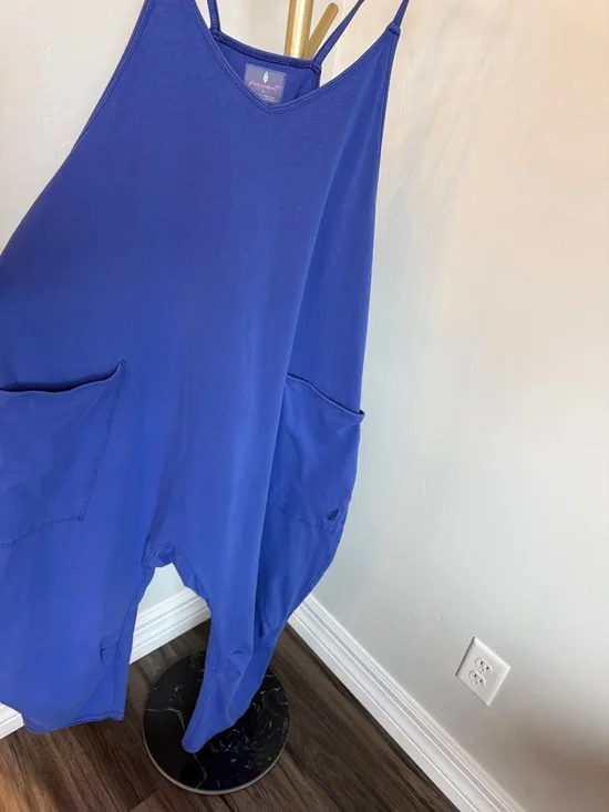 Free People Hot Shot Jumpsuit Large Blue Free Movement Harem Romper Pockets - Picture 2 of 7